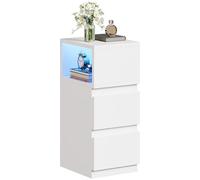 YITAHOME Set di 2 comodini sottili con luce, 2 ampi cassetti, vano portaoggetti aperto convertibile (sinistra/destra), tavolino moderno piccolo per soggiorno, bianco, 2 pezzi
