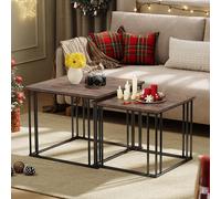 YITAHOME Set di 2 tavolini da salotto in legno, moderni tavolini da cocktail con struttura in metallo, per soggiorno, sala da pranzo, cucina, marrone rustico