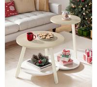 YITAHOME Set di 2 Tavolini da Salotto, Tavolini Gigognes con Tavolino Ausiliario a Forma di C, Tavolino da Divano con Spazio Contenitore per Soggiorno, Camera da Letto, Quercia Bianca