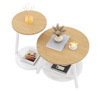 YITAHOME Set di 2 Tavolini da Salotto, Tavolini Gigognes con Tavolino Ausiliario a Forma di C, Tavolino da Divano con Spazio Contenitore per Soggiorno, Camera da Letto, Quercia Gialla