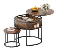 YITAHOME Set di 2 tavolini rotondi, stile vintage, con vano portaoggetti e piano di sollevamento, tavolino regolabile in altezza per soggiorno, 60 x 60 x 50 cm, 38 x 38 x 30 cm