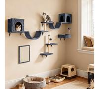 YITAHOME Set di 8 mobili da giardino in peluche resistente con colonna tiragraffi, gabbia per gatti e palla pensile grigio scuro