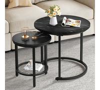 YITAHOME Set tavolino da caffè impilabile da 2 pezzi - Piano rotondo in legno e struttura in metallo con contenitore, 60x60x50,5 cm, facile montaggio Black