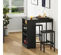 YITAHOME Set Tavolo e Sgabello da Bar,con due Sgabelli e 3 Ripiani portaoggetti,Struttura in Metallo, Nero, 91 x 90 cm