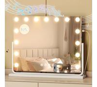 YITAHOME Specchio da Trucco 18 LED Stile Hollywood, 80x60 cm, Specchio Cosmetico con Altoparlante Bluetooth, Connessione USB e Type-C, Specchio Ingranditore 10X e Supporto per Telefono