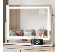 YITAHOME Specchio da trucco con illuminazione, specchio Hollywood con 3 LED temperatura di colore, specchio cosmetico con controllo touch, ingrandimento USB 10X, per camera da letto, tavolo da