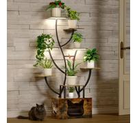 YITAHOME Supporto per piante da interno, a 6 livelli, con luce di crescita, 160 cm, in metallo, alto con letto per gatti per piante da interno, supporto per fiori curvo, in metallo