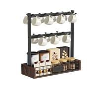 YITAHOME Supporto per tazze da banco con 7 ganci e base portaoggetti, supporto per tazze in metallo con ripiano di protezione, organizer per tazze nero per cucina, sala da pranzo e bar da caffè
