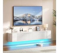 YITAHOME Supporto TV galleggiante da 140 cm, mensole TV da parete con luce LED RGB, console multimediale per TV bianca lucida, grande spazio per soggiorno e camera da letto