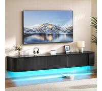 YITAHOME Supporto TV galleggiante da 180 cm, mensole TV da parete con luce LED RGB, console multimediale per TV nera lucida, grande armadio per TV galleggiante per soggiorno e camera da letto