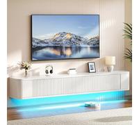 YITAHOME Supporto TV galleggiante da 180 cm, mensole TV da parete con luce LED RGB, console multimediale per TV bianca lucida, grande armadio per TV galleggiante per soggiorno e camera da letto