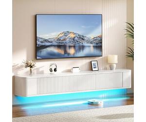 YITAHOME Supporto TV sospeso da 180 cm, mensole TV a parete con luce LED RGB, console multimediale TV bianca lucida, armadio TV sospeso con ampio spazio di archiviazione per soggiorno e camera da