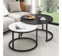 YITAHOME Tavolini da caffè impilabili set di 2 - Legno rotondo bianco e nero con struttura in metallo per soggiorno