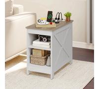 YITAHOME Tavolino bianco con stazione di ricarica 60x30x50 cm Contenitore a doppio strato per soggiorno camera da letto