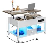 YITAHOME Tavolino con altezza regolabile, tavolino multifunzione 4 in 1 con spazio di archiviazione e illuminazione a LED, tavolino da caffè si trasforma in un tavolo da pranzo per il soggiorno