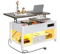 YITAHOME Tavolino con altezza regolabile, tavolino multifunzione 4 in 1 con spazio di archiviazione e illuminazione a LED, tavolino da caffè si trasforma in un tavolo da pranzo per il soggiorno