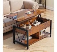 YITAHOME Tavolino con piano sollevabile, spazio di stoccaggio a 2 livelli e scomparto nascosto. Altezza regolabile per soggiorno o ufficio, 90 x 48 x 44,5-59,2 cm, Marrone Vintage