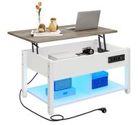 YITAHOME Tavolino con piastra sollevabile, facile da sollevare, spazio di archiviazione a 2 livelli, tavolino regolabile in altezza con vano portaoggetti nascosto e illuminazione a LED per soggiorno