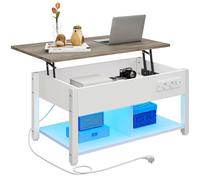 YITAHOME Tavolino con piastra sollevabile, facile da sollevare, spazio di archiviazione a 2 livelli, tavolino regolabile in altezza con vano portaoggetti nascosto e illuminazione a LED per soggiorno