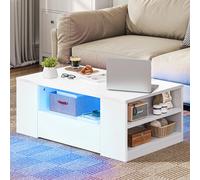 YITAHOME Tavolino da caffè bianco lucido con illuminazione a LED a 16 colori Espositore aperto dal design moderno 2 cassetti 95x55x37 cm
