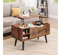 YITAHOME Tavolino da Caffè con Piano Sollevabile e Scomparto Nascosto, Ripiano Portaoggetti Regolabile, Sollevatore a Molla, Tavolino da Caffè con Spazio per Soggiorno, 80x40x61,5 cm, Marrone Rustico