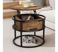 YITAHOME Tavolino da caffè con piano sollevabile, tavolino sollevabile rotondo con scomparto portaoggetti nascosto, 60x60x47 cm