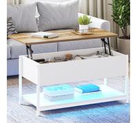 YITAHOME Tavolino da Caffè con Piastra regolabile in Altezza, Tavolo da Caffè allungabile, Spazio nascosto, Tavolo da Soggiorno, Ufficio, con Ciabatta e Striscia luminosa a LED