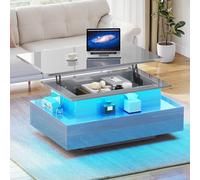 YITAHOME Tavolino da caffè lucido con striscia LED, tavolino da caffè con ripiano superiore sollevabile per soggiorno, moderno tavolo da tè rettangolare in legno con 2 cassetti