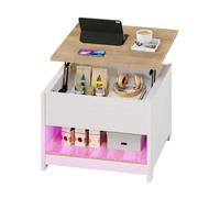 YITAHOME Tavolino da caffè quadrato con piano sollevabile - Legno rustico con contenitore, lavaggio grigio fattoria, 60x60x45 cm per soggiorno BIANCO