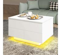YITAHOME Tavolino da Caffè Sollevabile con Cassetti e Vano Nascosto, Tavolo Moderno da Salotto con 16 Colori di Luci a LED, Bianco, 80 x 55 x 46 cm