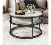 YITAHOME Tavolino da caffè rotondo sollevabile in rovere bianco - Tavolo moderno con contenitore nascosto per soggiorno, ufficio domestico