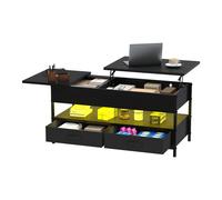 YITAHOME Tavolino da caffè sollevabile con contenitore e luci a LED - Tavolo sollevabile in legno 106x50x51,5 cm, 2 cassetti, 16 colori Black