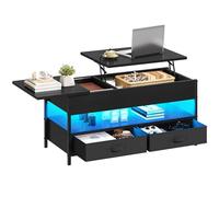 YITAHOME Tavolino da Caffè Sollevabile in Legno, Tavolo Moderno con Ripiano e 2 Cassetti, Tavolini da Salotto con 16 Colori di Luci a LED, Nero, 106 x 50 x 51,5 cm