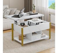 YITAHOME Tavolino da caffè sollevabile in marmo bianco 4 in 1 con cassetti portaoggetti converte in tavolo da pranzo per soggiorno BIANCO