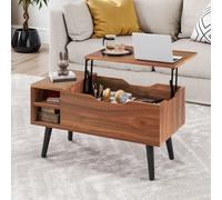 YITAHOME Tavolino da caffè sollevabile in rovere rustico - Ripiano regolabile e contenitore nascosto, sollevatore a molla, 80x40x61,5 cm per soggiorno Cioccolato
