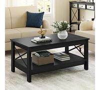 YITAHOME Tavolino da Sala con Ripiano a 2 Livelli, Design Rinforzato a X, Legno Impermeabile e Antigraffio, Finitura Nera Moderna, Max 80 kg, Incluso Kit per Montaggio Facile, per Soggiorno, Camera