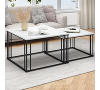 YITAHOME Tavolino da Salotto 2 Pezzi, Tavolini da Caffè in Legno Bianco Grigio con Design Staccabile, Tavolo da Soggiorno, Tavolino da Divano con Robusta Struttura in Metallo Nero