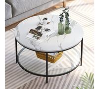 YITAHOME Tavolino da Salotto, a 2 Piani, in Legno, rotondo, 80 x 80 x 46 cm, in Vetro con Spazio per Divano, Camera da Letto, Telaio in Metallo stabile (bianco e nero)