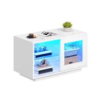 YITAHOME Tavolino da salotto, bianco, lucido, con illuminazione a LED, moderno, tavolino bianco con scaffale aperto, regolabile, 80 x 40 x 45 cm