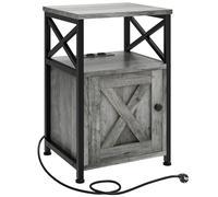 YITAHOME Tavolino da salotto, comodino con armadio, tavolo da soggiorno a forma di X con stazione di ricarica, 2 porte USB e prese, console notturna, struttura in metallo, 40 x 35 x 60 cm, grigio