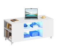 YITAHOME Tavolino da Salotto con 16 Colori di Luci a LED, Tavolino da Caffè Moderno con Ripiano Regolabile e Ripiano Aperto, Finitura Lucida, Bianco, 97,5 x 48 x 45 cm