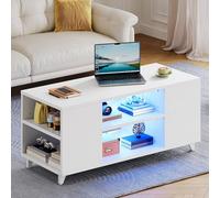 YITAHOME Tavolino da salotto lucido con luci LED RGB, tavolini da caffè con ripiano regolabile, tavolini da tè rettangolari per mobili per casa e ufficio, bianco, 97,5 x 48 x 45 cm