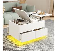 YITAHOME Tavolino da salotto multifunzione con illuminazione a LED e portaoggetti nascosto, ideale per il soggiorno, 80 x 55 x 46 cm, bianco