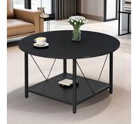 YITAHOME Tavolino da Salotto Rotondo, Tavolino da Caffè in Legno e Metallo, Tavolini Contenitori per Soggiorno, Nero, 80 x 80 x 46 cm