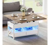 YITAHOME Tavolino da Salotto, Trasformabile in Tavolo da Pranzo, con 2 Cassetto e LED, Tavolo Soggiorno Allungabile, 90x50x51,5CM