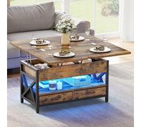 YITAHOME Tavolino da Salotto, Trasformabile in Tavolo da Pranzo, con 2 Cassetto e LED, Tavolo Soggiorno Allungabile, 90x50x51,5CM