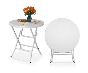 YITAHOME Tavolino Pieghevole Piccolo da 2.6FT, Tavolino Rotondo da Giardino Robusto, Tavolino Laterale Pieghevole per Feste all'Aperto, Spiaggia Barbecue, Bianco, 80 x 80 x 74cm