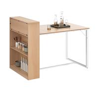 YITAHOME Tavolo da pranzo con ripiani, 130 x 77,4 x 75/95 cm, struttura in metallo robusto, stile industriale, per soggiorno, cucina, rovere e bianco