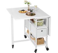 YITAHOME Tavolo da pranzo pieghevole, mobile con 6 ruote e cassetti, per piccoli spazi, cucina, sala da pranzo, bianco