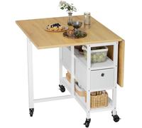 YITAHOME Tavolo da pranzo pieghevole, mobile con 6 ruote e cassetti, per piccoli spazi, cucina, sala da pranzo, rovere giallo e bianco